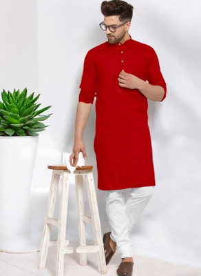 Krisha trend Men Solid Straight Kurta(Red)