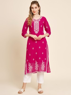 Marry Women Embroidered Straight Kurta(Pink)