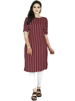 maruti fab Women Striped Straight Kurta(Maroon)