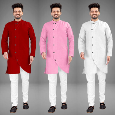 DIAMOND CLUSTER Men Solid Trail Cut Kurta(Multicolor)