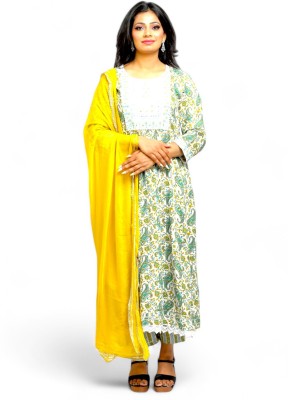 Jiarah Women Floral Print Anarkali Kurta(Yellow)