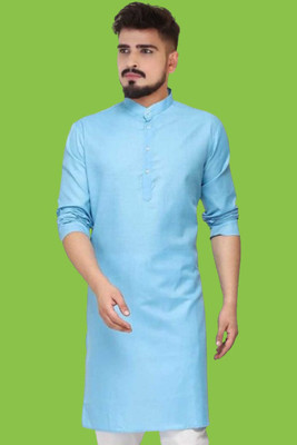 Tezys Men Solid Straight Kurta(Light Blue)