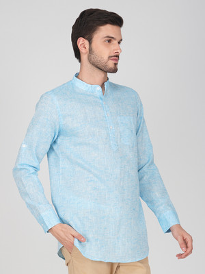 Vastraa Fusion Men Self Design Straight Kurta(Light Blue)
