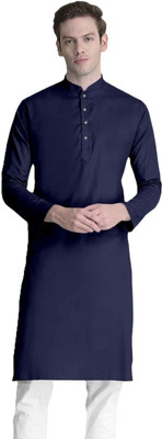 VyomCreation Men Solid Straight Kurta(Dark Blue)