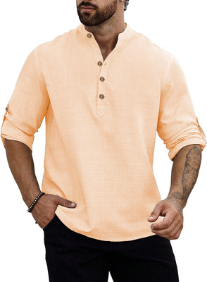 UNIFAV Men Self Design Straight Kurta(Orange)