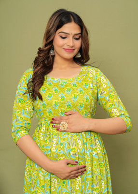 K Nahar Women A-line Green Midi/Calf Length Dress