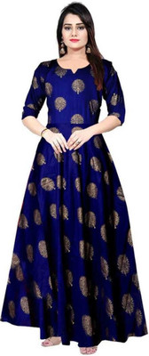 AnviTextile Women Printed Flared Kurta(Blue)