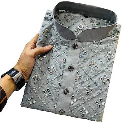 JUTEX ENTERPRISE Men Chikan Embroidery Ethnic Dress Kurta(Black)