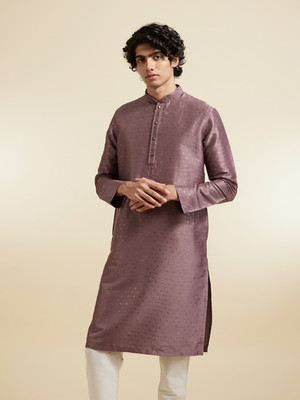 DIWAS by Manyavar Men Self Design Straight Kurta(Purple)