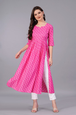 Jollity Women Printed Flared Kurta(Pink)