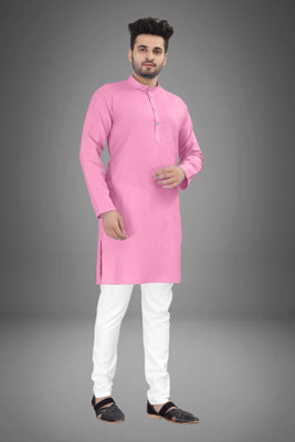click n buy Men Solid Straight Kurta(Pink)