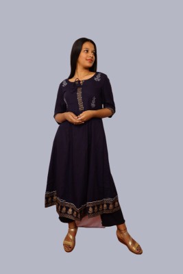 VARSHA CREATION Women Printed A-line Kurta(Dark Blue)