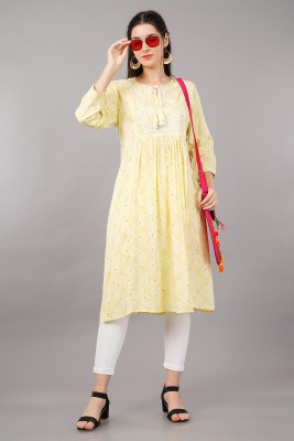 shruthi Women Embroidered A-line Kurta(Yellow)