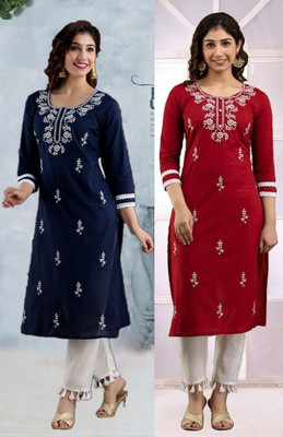 SISTO Women Embroidered Straight Kurta(Multicolor)