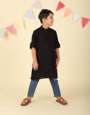 Fabindia Boys Solid A-line Kurta(Black)