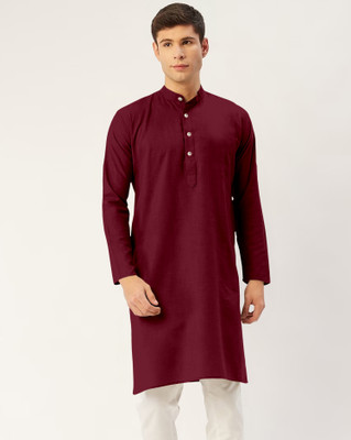 SEFRONI Men Solid Straight Kurta(Maroon)