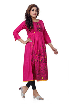 top by Fashion Women Printed Anarkali Kurta(Pink)