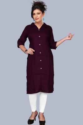 NEWSTARART Women Solid Straight Kurta(Purple)