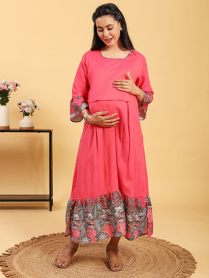 RITIJYA Women Printed Gown Kurta(Pink)