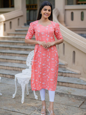 bindudi Women Printed A-line Kurta(Pink)