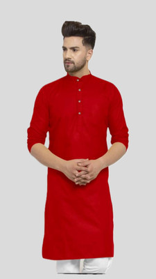 Anuj Fashion Men Striped A-line Kurta(Red)