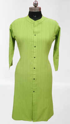 SUHAIL ANSARI Women Striped A-line Kurta(Green)