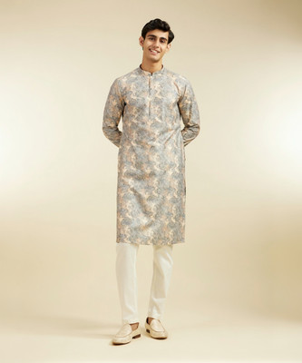 DIWAS by Manyavar Men Printed Straight Kurta(Grey)