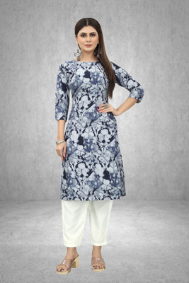 HouseOfCommon Women Self Design Straight Kurta(Blue)