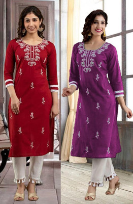 SISTO Women Chikan Embroidery Straight Kurta(Multicolor)