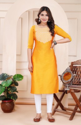 NEHA CREATION Women Embroidered Straight Kurta(Yellow)