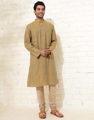 Fabindia Men Striped Straight Kurta(Beige)