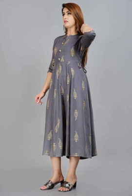 NUPITAL Women Printed Anarkali Kurta(Grey)