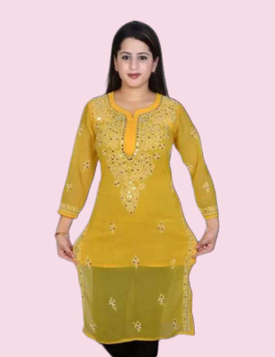 KKHANS SHERAS Women Embellished Straight Kurta(Yellow)