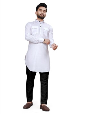 EliteWear Men Solid Straight Kurta(White)