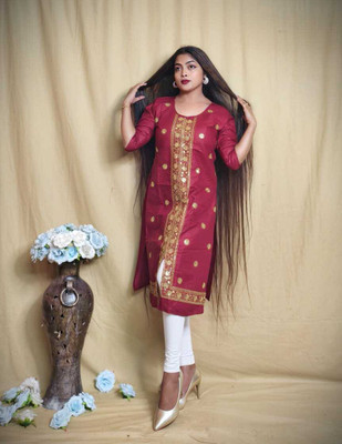 BISWAS STULE HUB Women Embroidered, Embellished Straight Kurta(Maroon)