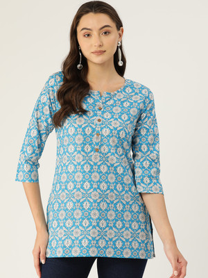 Feranoid Retail Women Floral Print Straight Kurta(Light Blue)