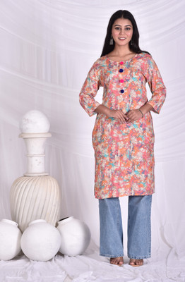rashmi shree creation Women Printed Straight Kurta(Pink)