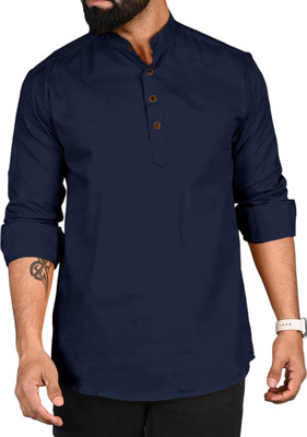 ROYAL SCOUT Men Solid Straight Kurta(Dark Blue)