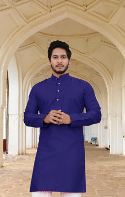 SURATILALA Men Solid Straight Kurta(Blue)