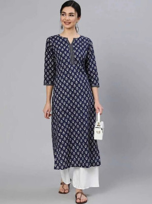 HARITWAL Women Printed Straight Kurta(Blue)