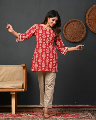 Rimeline Women Printed Straight Kurta(Maroon)