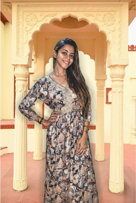 PickCell Women Embroidered Ethnic Dress Kurta(Brown)