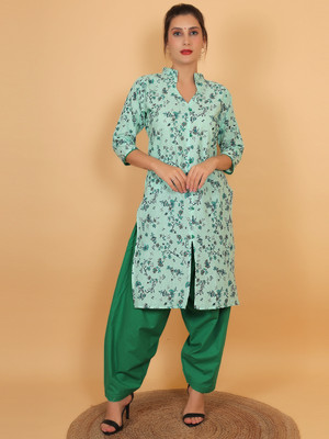 MyTrendzs Women Floral Print Straight Kurta(Green)