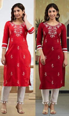 SISTO Women Chikan Embroidery A-line Kurta(Multicolor)