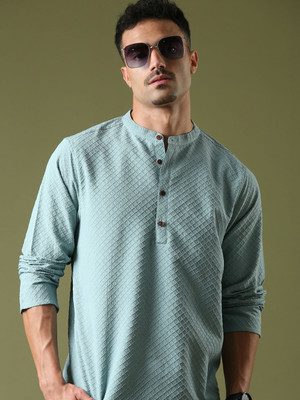 Voroxy Men Embroidered Straight Kurta(Light Green)