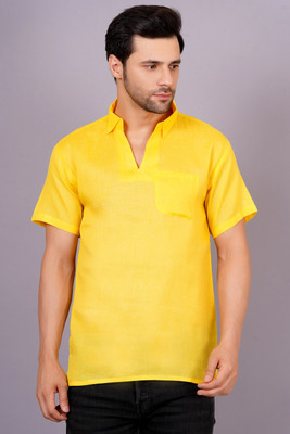 AXOLOTL Men Solid Straight Kurta(Yellow)
