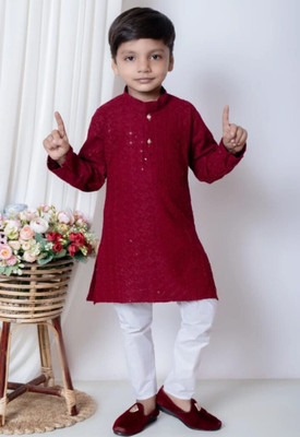 Anaya Azrin Boys Embroidered A-line Kurta(Maroon)