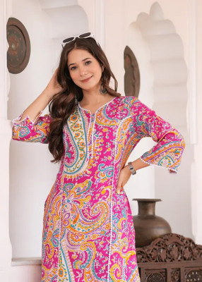 ASLEHAN Women Printed Straight Kurta(Multicolor)