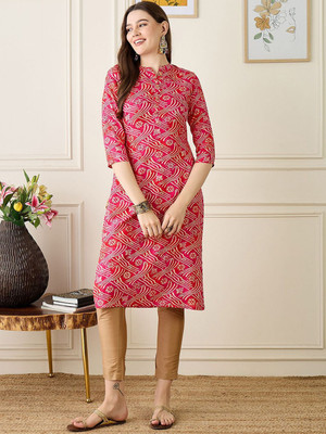 ANOUK Women Floral Print Straight Kurta(Red)