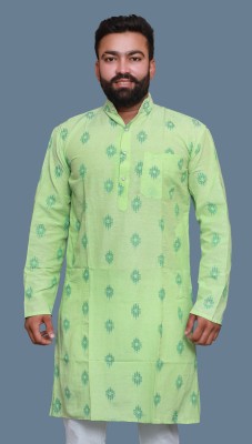 HDKHADICREATION Men Printed Straight Kurta(Light Green, Green)